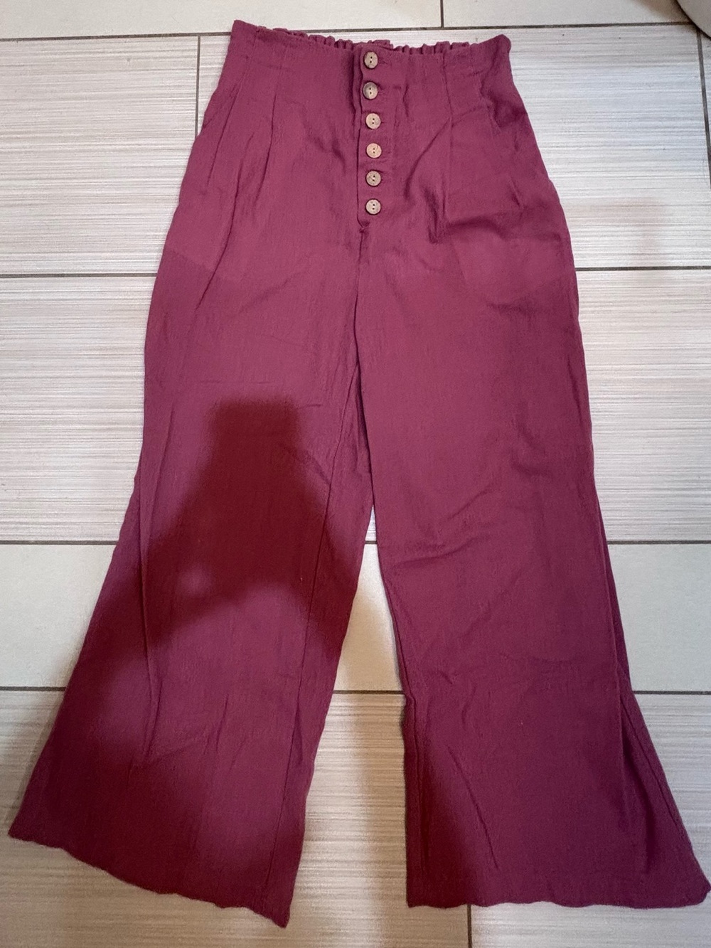 High-Waist Button-Front Cropped Wide Leg Pants - Pink